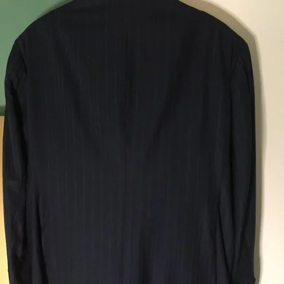 Isaia suit. Dark blue pinstripe. 44r US